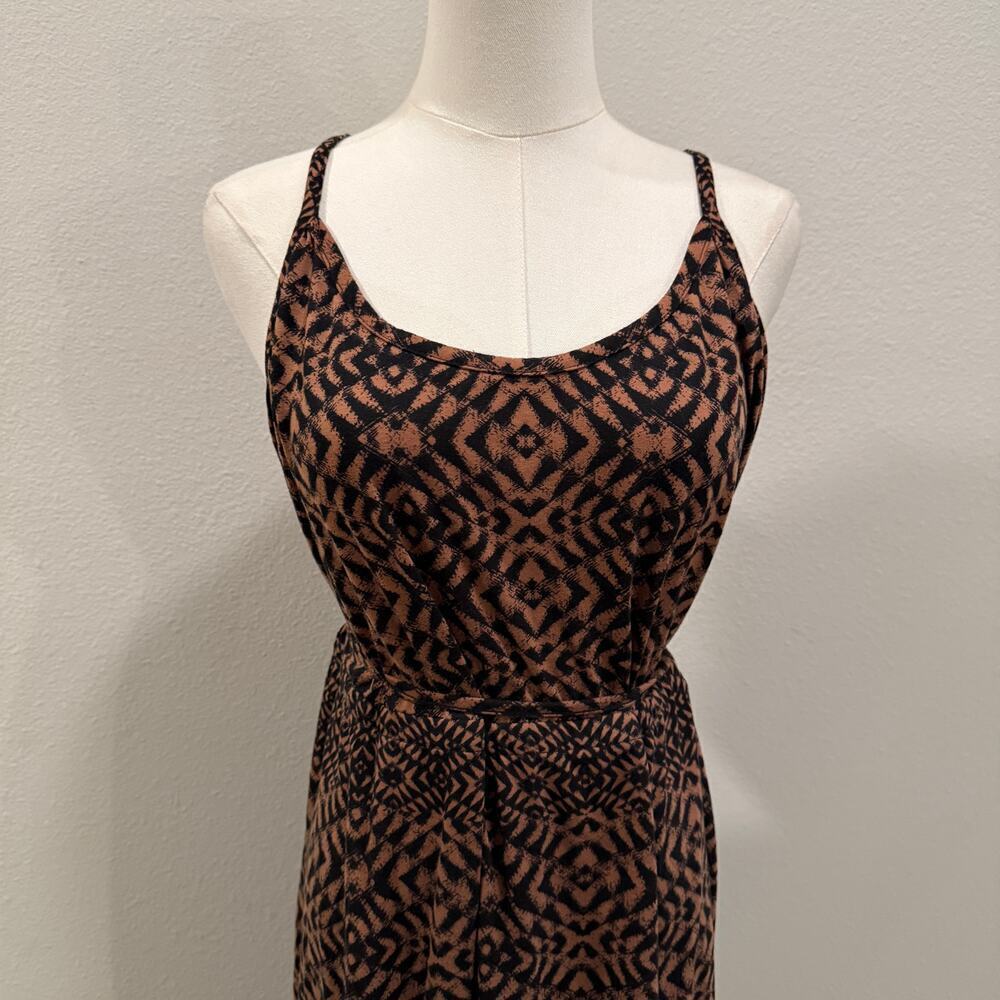 LYS Geometric Print Midi Dress Brown Black High-Low Hem 2X Boho Resort Resort - Picture 3 of 6